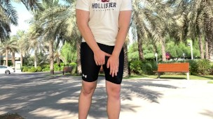 Huge cock cyclist risky cumshot in public park