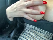 I met a girl on the street and asked her to suck my dick in the car. Cumshot on her big tits 13/16