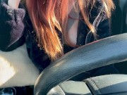 Car Ride Driving around with Italian Big Tits Long Hair Milf Artemisia Love flashing her big boobs 12/16