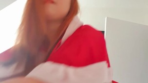 Twerking for Santa - Christmas Redhead Slut in red lingerie high heels & hood