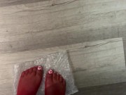 Red stockings and  fresh toes ASMR stepping on bubble wrap 1/16