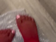 Red stockings and  fresh toes ASMR stepping on bubble wrap 6/16