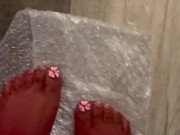 Red stockings and  fresh toes ASMR stepping on bubble wrap 7/16