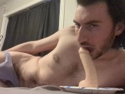 Bi slutty boy DEEPTHROAT DILDO for the first time 8/16