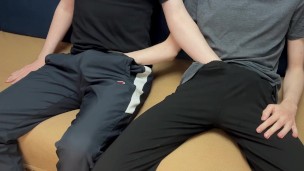 Gay cums hard from masturbating with his straight friend
