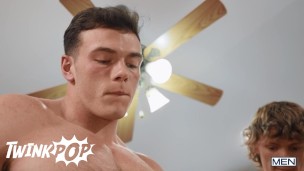 TWINKPOP - Horny Twink Joey Mills Takes His Place On His Knees And Sucks Six Hard Cocks