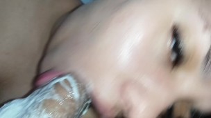 bitch delights in the pervert creampie dripping onto her big lips