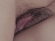 Slow motion fuck of huge pumped pussy with wet soft swollen pussy lips