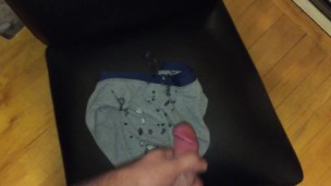 Hairy Cock Cums Three Times on Old Underwear - Damon Andros
