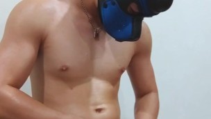 Slave dildo play with locked chastity cage