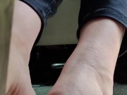 Smashing Christmas cookies from both views of the pedal with barefeet 1/16