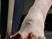 Smashing Christmas cookies from both views of the pedal with barefeet 10/16