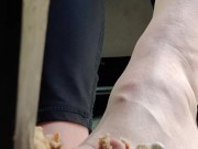 Smashing Christmas cookies from both views of the pedal with barefeet 11/16