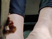 Smashing Christmas cookies from both views of the pedal with barefeet 12/16