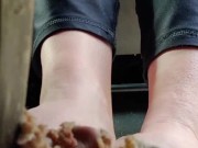 Smashing Christmas cookies from both views of the pedal with barefeet 14/16