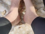 Smashing Christmas cookies from both views of the pedal with barefeet 16/16