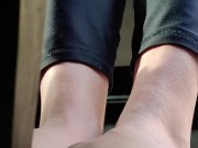 Smashing Christmas cookies from both views of the pedal with barefeet 3/16