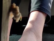 Smashing Christmas cookies from both views of the pedal with barefeet 5/16