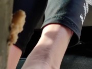 Smashing Christmas cookies from both views of the pedal with barefeet