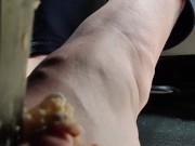 Smashing Christmas cookies from both views of the pedal with barefeet 8/16