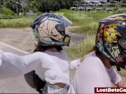 Flashing her sexy body on a motorbike ride after losing a strip game 9/16