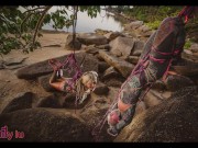 Tattoo Girls Shibari Suspension on public beach in thailand - Bondage BDSM 6/16