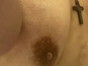 Sucking on my tits and playing with my small cock 14/16