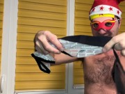 Santa Earl show's his natural hairy body and new black thongs 2/16