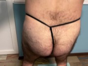 Santa Earl show's his natural hairy body and new black thongs 7/16