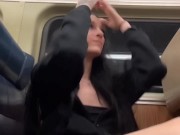 Hot brunette playing with pussy on Metro North 🚂 New Years Eve on a public train 6/16