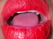 Morocco 18yo Hot Girl Licking Her Mouth Juicy & ASMR Movements Tongue With Red lipstick 13/16