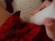 Girl Masturbates with Vibrator Wand in a Plaid Skirt - Augustbye Cums 1/16