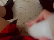 Girl Masturbates with Vibrator Wand in a Plaid Skirt - Augustbye Cums 8/16