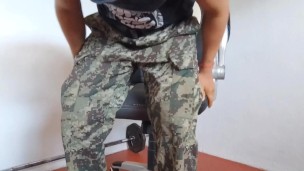 Hot straight guy in gaming chair – I touch myself in military pants and cum
