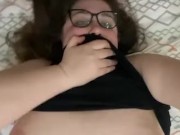 COLLEGE NERDY GIRL GLASSES FILMING HERSELF WHILE BBC STRANGER STRETCHING HER TIGHT ASSHOLE 15/16