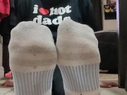 Teasing and playing while spreading and wiggling my big sweaty smelly soles and toes after work