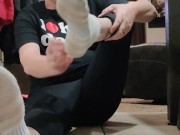 Teasing and playing while spreading and wiggling my big sweaty smelly soles and toes after work 2/16