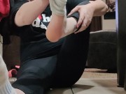 Teasing and playing while spreading and wiggling my big sweaty smelly soles and toes after work 3/16