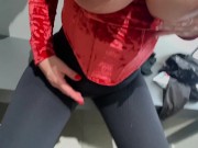 The store manager sucked me off in the fitting room and I cum on her big tits 3/16