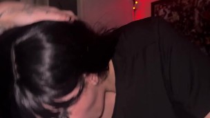 Goth girl wants to do her first deepthroat blowjob of the year on my cock