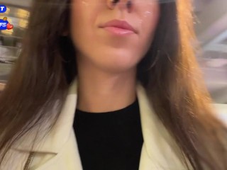 Wife Cheats her Husband in the Entrance and walks on Public with Cum on Face – Cumwalk