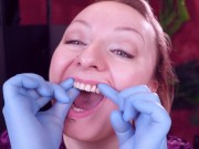 ASMR: I touch my face and teeth with medical gloves 14/16