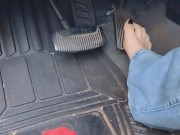 Pedal pumping barefoot with jeans on in my big truck using my big size 11 feet and my long toes 1/16
