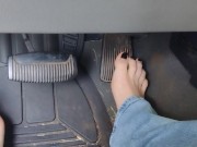 Pedal pumping barefoot with jeans on in my big truck using my big size 11 feet and my long toes 15/16