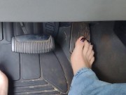 Pedal pumping barefoot with jeans on in my big truck using my big size 11 feet and my long toes 16/16