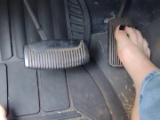 Pedal pumping barefoot with jeans on in my big truck using my big size 11 feet and my long toes 6/16