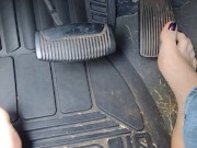 Pedal pumping barefoot with jeans on in my big truck using my big size 11 feet and my long toes 7/16