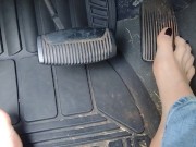 Pedal pumping barefoot with jeans on in my big truck using my big size 11 feet and my long toes 8/16
