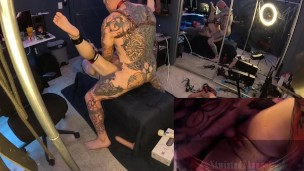 BDSM Tied up slut takes a good fucking and a huge dildo on the sex machine