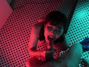 Horny Japanese girl gives you blowjob and swallows his cum in the bathroom of night club 6/16